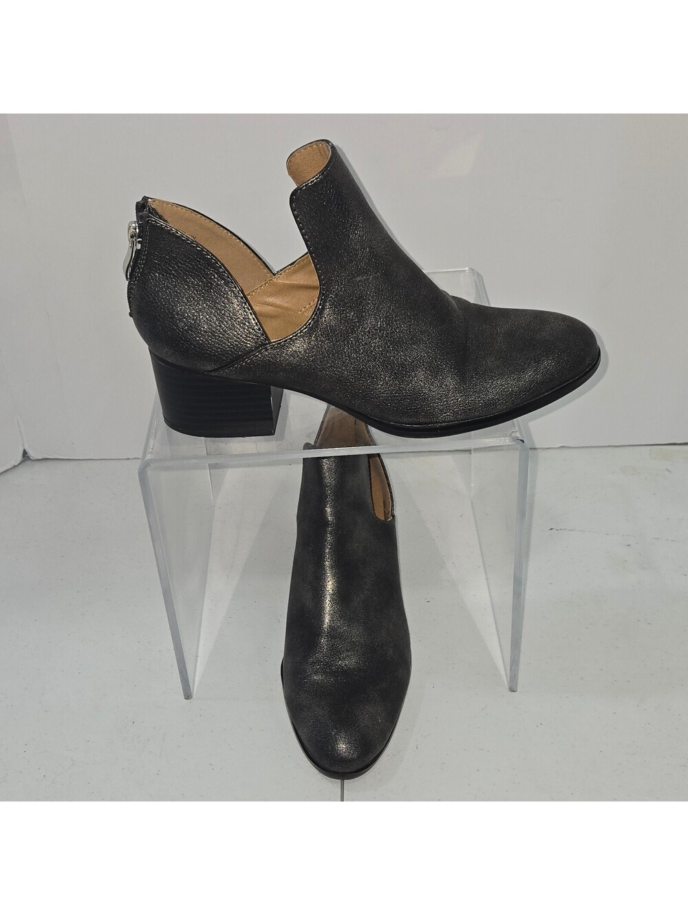 New Directions Fredricka Metallic Ankle Boots Cutout Rear Zip Block Heel 7M